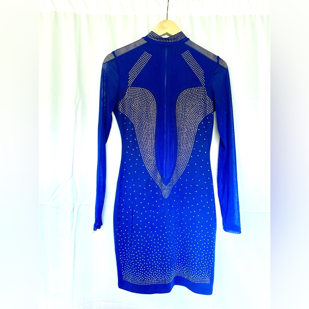 Women’s Medium Sheer 80s Coquette 90s Rocker Blue Rhinestone Dress Sexy Costume‎